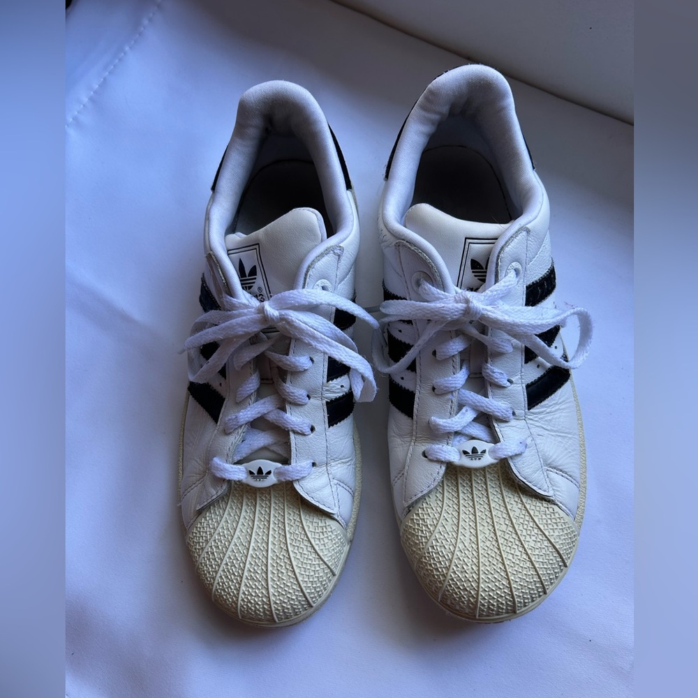 Adidas Kids White and Black Shell Toe Sneakers